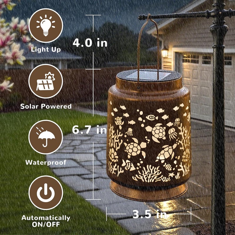Miggley Sea Turtle Solar Lantern for Garden Outdoor Decor – Hanging Metal Light Decoration for Patio, Yard, Lawn, Pathway, Backyard – Birthday Gift for Mom, Women, Grandma - Image 5
